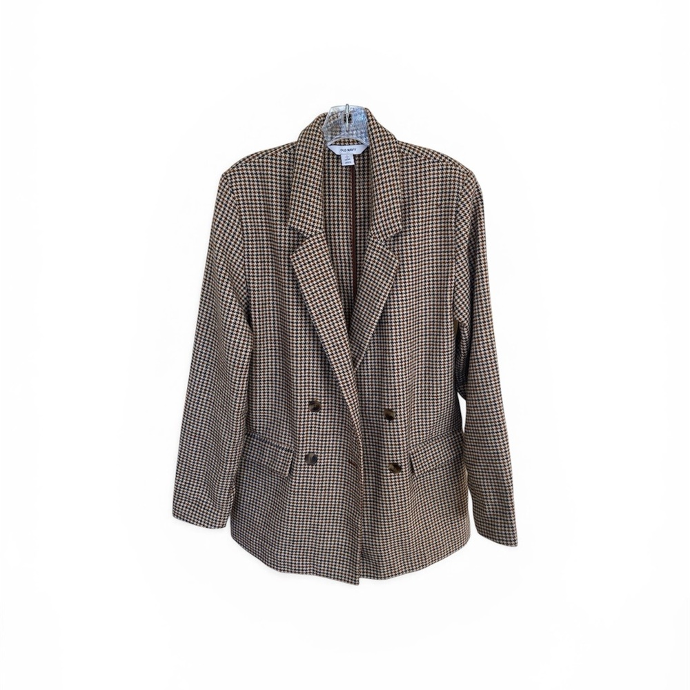 Old Navy Double-Breasted Houndstooth Blazer Jacket - Brown/Black/Cream